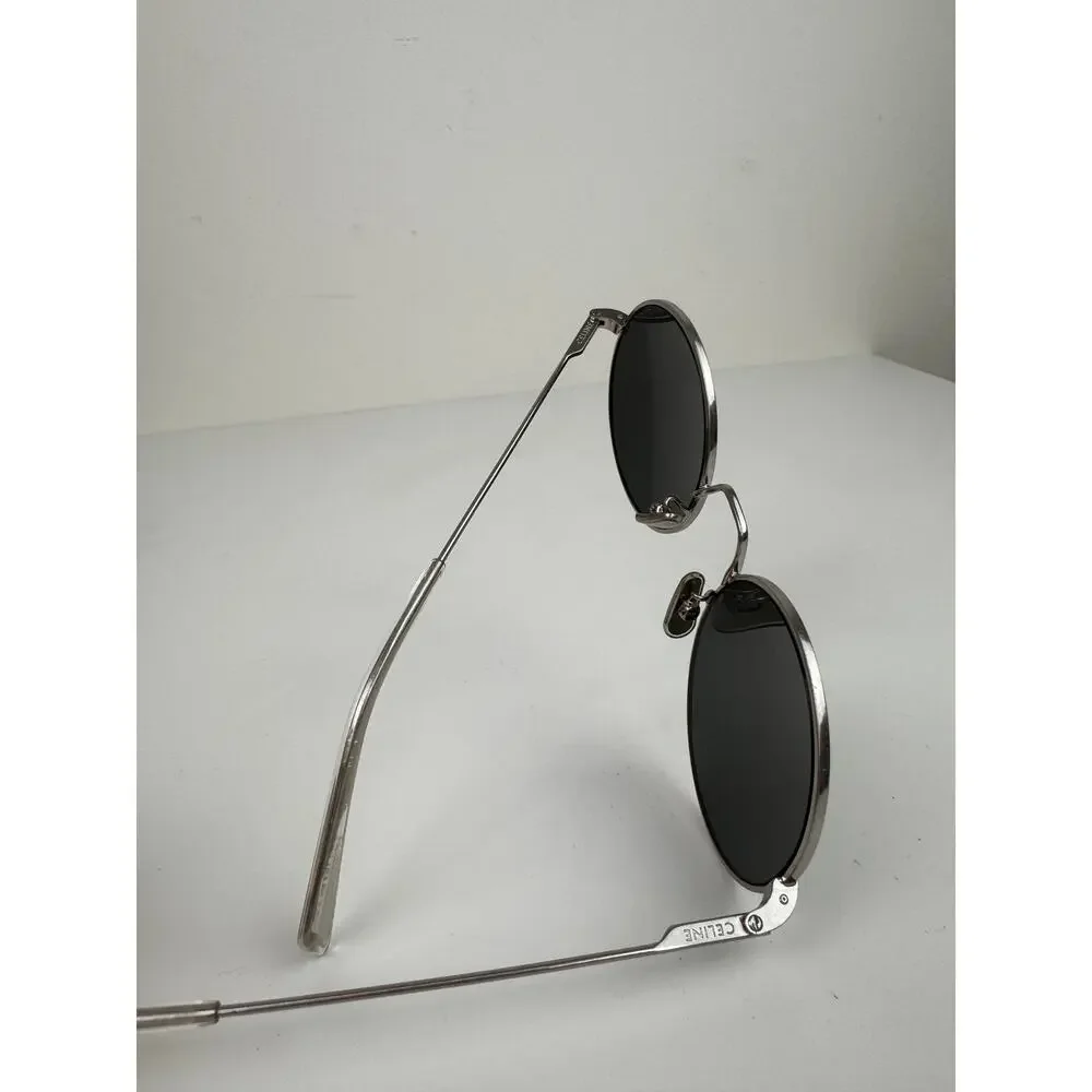 CELINE Unisex Silver Metal Full Frame Dark Gray Lens Polarized Round Sunglasses - Picture 5 of 13